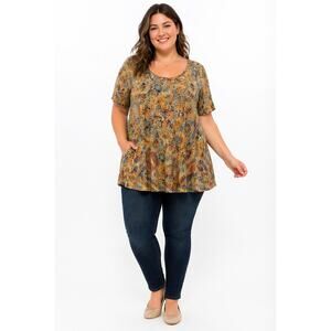 LR1000 3XL Floral Tunic Top Multicolor Short Sleeve Swing Blouse Plus Size
